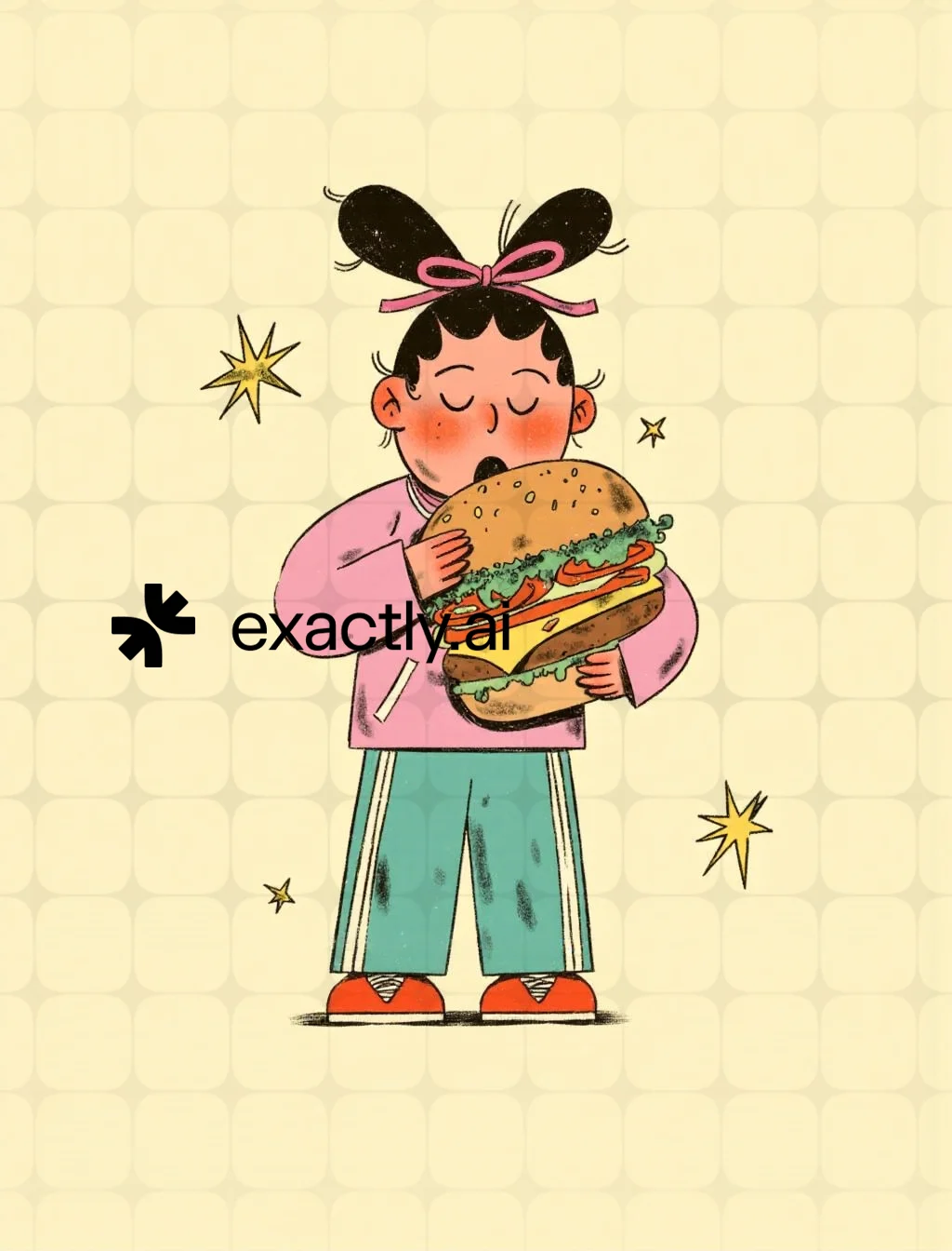 Girl Enjoying Burger created with Retro Folk by Eva Carolina