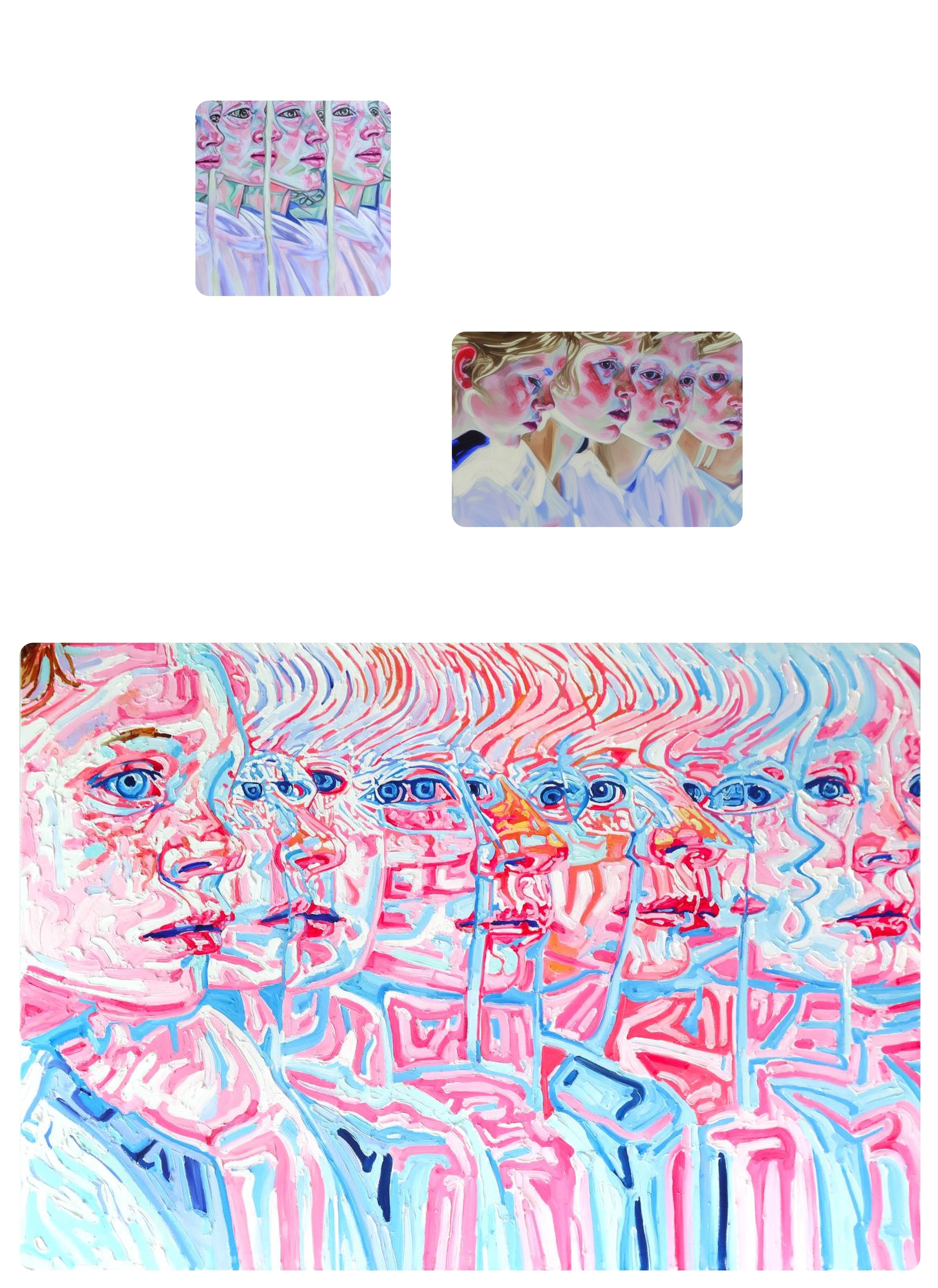 Top: generated using exactly.ai; bottom: "prompt: the lonely young woman closeup" oil on canvas, Katya Scheglova, 2024