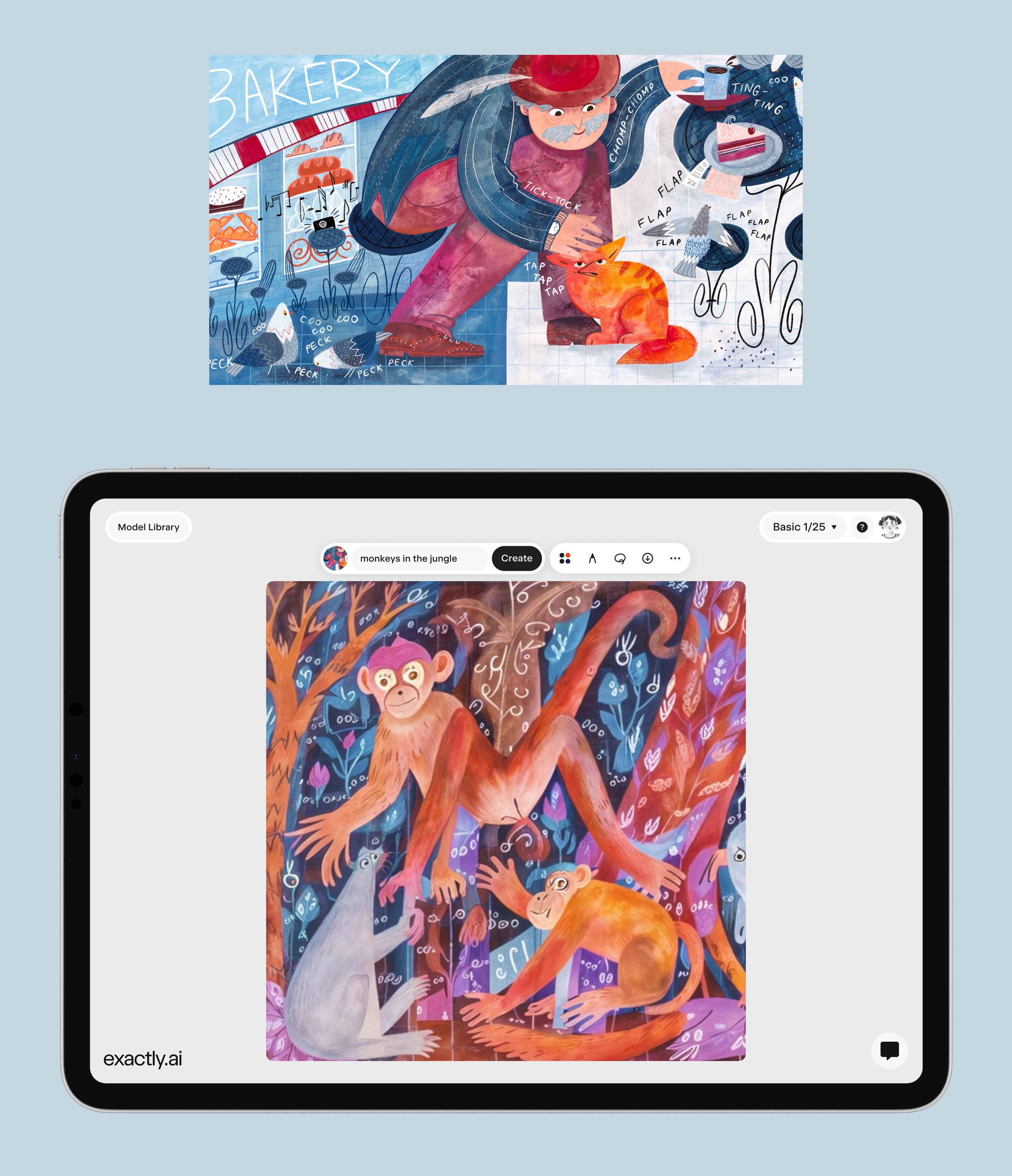 ‘Sounds of the City’ by Maria Bort; ‘Jungle Book’ image generated in exactly.ai